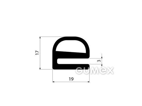 Gumový profil tvaru "e" s dutinkou, 17x19/3mm, 70°ShA, EPDM, -40°C/+100°C, čierny
